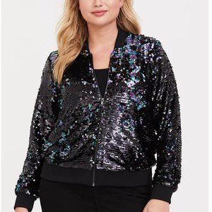 Black Iridescent Sequin Bomber Jacket Torrid